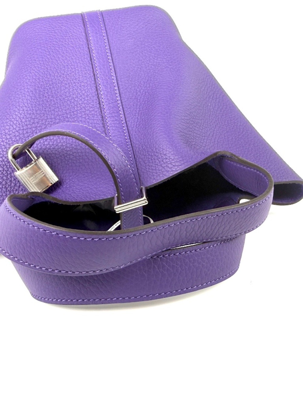 Authentic HERMES Picotin Lock 18 PM Purple Taurillon Clemence Satchel Top Handle - Picture 7 of 13